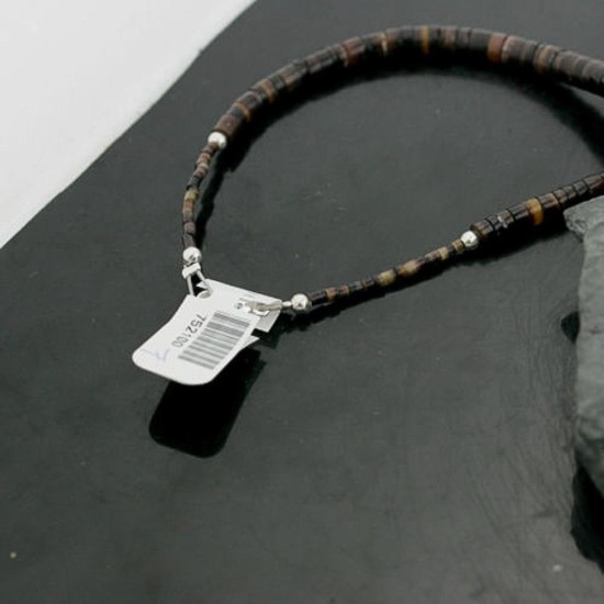 Certified Authentic Navajo .925 Sterling Silver Graduated Heishi Agate Native American Necklace 752100-7