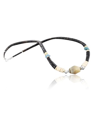 Certified Authentic Navajo .925 Sterling Silver Graduated Heishi Agate Turquoise Spiny Native American Necklace 390741036458