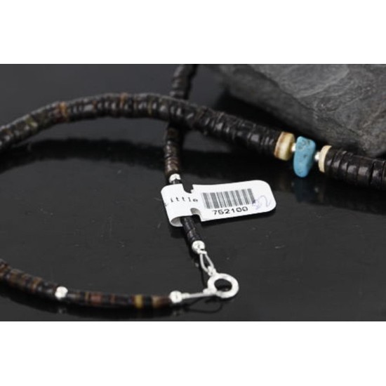 Certified Authentic Navajo .925 Sterling Silver Graduated Heishi Agate Turquoise Spiny Native American Necklace 390741036458