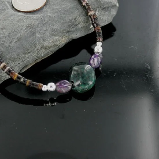 Navajo .925 Sterling Silver Graduated Heishi Amethyst Native American Necklace 18108-39