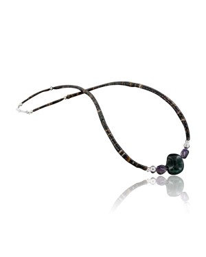 Certified Authentic Navajo .925 Sterling Silver Graduated Heishi Amethyst Native American Necklace 18108-39