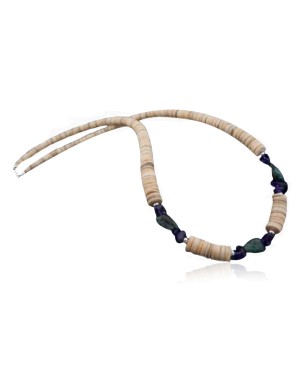 Certified Authentic Navajo .925 Sterling Silver Graduated Heishi Amethyst, Turquoise Native American Necklace 7501009-5