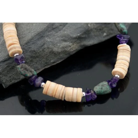 Navajo .925 Sterling Silver Graduated Heishi Amethyst, Turquoise Native American Necklace 7501009-5 Navajo .925 Sterling Silver Graduated Heishi Amethyst, Turquoise Native American Necklace 7501009-5