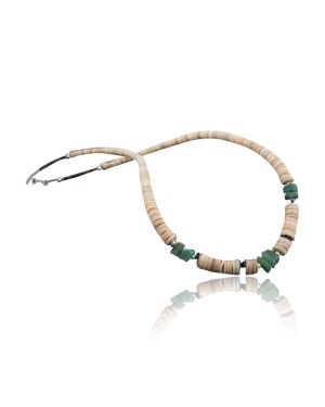 Certified Authentic Navajo .925 Sterling Silver Graduated Heishi and Jade Native American Necklace 370803468965