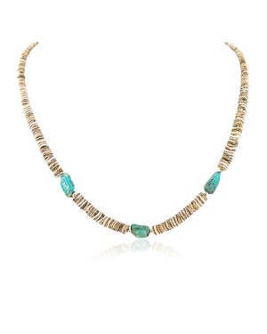 Certified Authentic Navajo .925 Sterling Silver Graduated Heishi and Spiny Oyster Turquoise Native American Necklace 16059