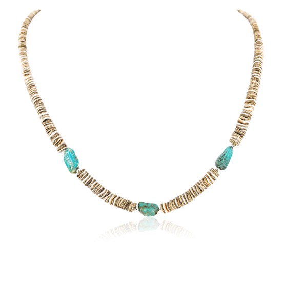 Certified Authentic Navajo .925 Sterling Silver Graduated Heishi and Spiny Oyster Turquoise Native American Necklace 16059