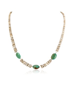 Certified Authentic Navajo .925 Sterling Silver Graduated Heishi and Spiny Oyster Turquoise Native American Necklace 16060