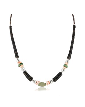 Certified Authentic Navajo .925 Sterling Silver Graduated Heishi and Spiny Oyster Turquoise Native American Necklace 750157