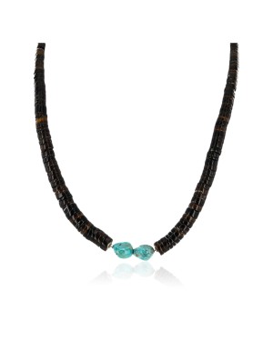 Certified Authentic Navajo .925 Sterling Silver Graduated Heishi and Turquoise Native American Necklace 16063