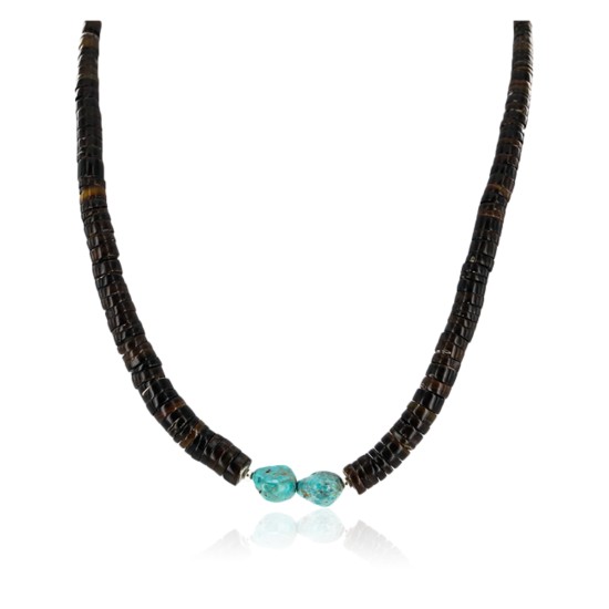 Certified Authentic Navajo .925 Sterling Silver Graduated Heishi and Turquoise Native American Necklace 16063