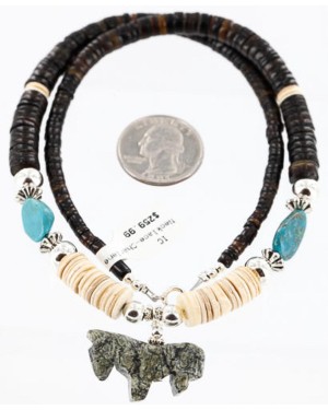 Certified Authentic Navajo .925 Sterling Silver Graduated Heishi and Turquoise Native American Necklace 390783802116