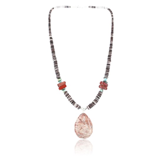 Certified Authentic Navajo .925 Sterling Silver Graduated Heishi Jasper and Turquoise Native American Necklace 15837-11 Certified Authentic Navajo .925 Sterling Silver Graduated Heishi Jasper and Turquoise Native American Necklace 15837-11