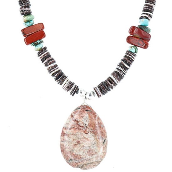 Certified Authentic Navajo .925 Sterling Silver Graduated Heishi Jasper and Turquoise Native American Necklace 15837-11 Certified Authentic Navajo .925 Sterling Silver Graduated Heishi Jasper and Turquoise Native American Necklace 15837-11
