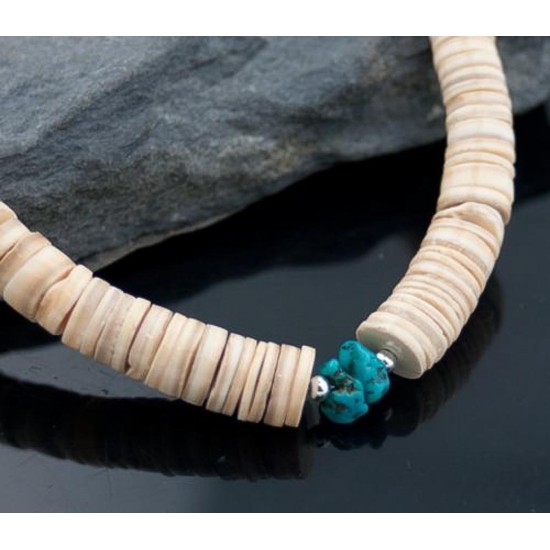 Certified Authentic Navajo .925 Sterling Silver Graduated Heishi, Natural Turquoise Native American Necklace 750103-42
