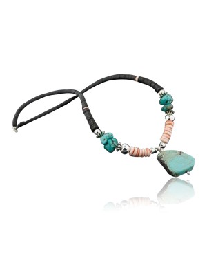 Certified Authentic Navajo .925 Sterling Silver Graduated Heishi, Spiny Oyster and Magnesite Native American Necklace 370794110267