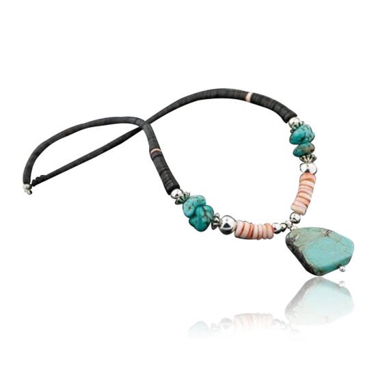 Certified Authentic Navajo .925 Sterling Silver Graduated Heishi, Spiny Oyster and Magnesite Native American Necklace 370794110267