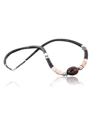 Certified Authentic Navajo .925 Sterling Silver Graduated Heishi Turquoise Agate Spiny Native American Necklace 15562-56