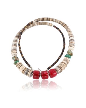 Certified Authentic Navajo .925 Sterling Silver Graduated Heishi Turquoise CORAL Native American Necklace 371015113236