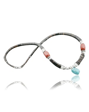 Certified Authentic Navajo .925 Sterling Silver Graduated Heishi Turquoise Jasper Native American Necklace 390733546344