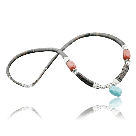 Certified Authentic Navajo .925 Sterling Silver Graduated Heishi Turquoise Jasper Native American Necklace 390733546344