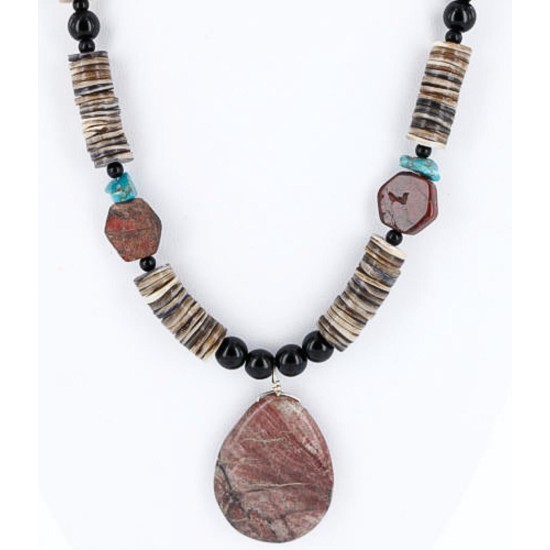 Certified Authentic Navajo .925 Sterling Silver Graduated Heishi Turquoise JASPER Native American Necklace 390783839849