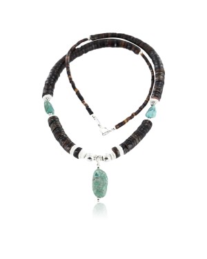 Certified Authentic Navajo .925 Sterling Silver Graduated Heishi Turquoise Native American Necklace 15762-9