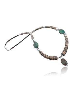 Certified Authentic Navajo .925 Sterling Silver Graduated Heishi, Turquoise Native American Necklace 370856190625