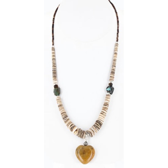 Certified Authentic Navajo .925 Sterling Silver Graduated Melon Shell and Agate Turquoise Native American Necklace 15427-5