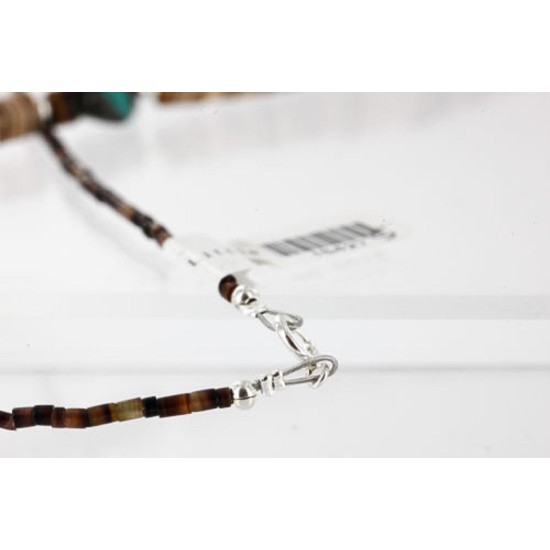 Certified Authentic Navajo .925 Sterling Silver Graduated Melon Shell and Agate Turquoise Native American Necklace 15427-5