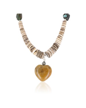 Certified Authentic Navajo .925 Sterling Silver Graduated Melon Shell and Agate Turquoise Native American Necklace 15427-5