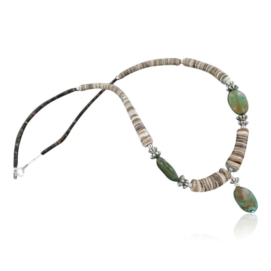Certified Authentic Navajo .925 Sterling Silver Graduated Melon Shell and AJAX and TURQUOISE MOUNTAIN Native American Necklace 18108-6