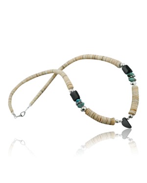 Certified Authentic Navajo .925 Sterling Silver Graduated Melon Shell and Black Onyx Native American Necklace 390732025129