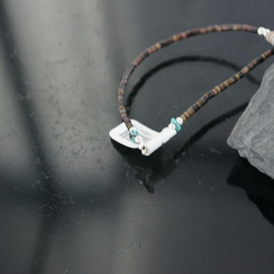 Certified Authentic Navajo .925 Sterling Silver Graduated Melon Shell and Black Onyx Turquoise Native American Necklace 15554-14