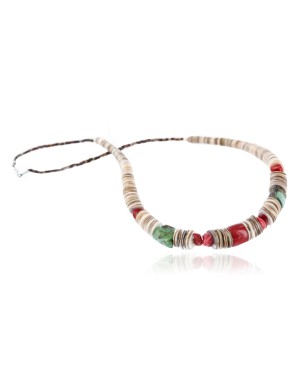Certified Authentic Navajo .925 Sterling Silver Graduated Melon Shell and Coral Turquoise Native American Necklace 390755317753