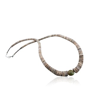 Certified Authentic Navajo .925 Sterling Silver Graduated Melon Shell and Heishi Natural Turquoise Native American Necklace 390599158517