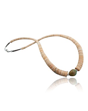 Certified Authentic Navajo .925 Sterling Silver Graduated Melon Shell and Heishi Natural Turquoise Native American Necklace 390600765760
