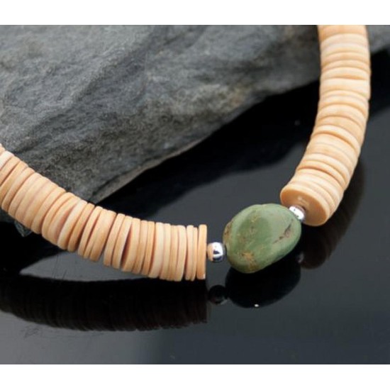 Certified Authentic Navajo .925 Sterling Silver Graduated Melon Shell and Heishi Natural Turquoise Native American Necklace 390601692815