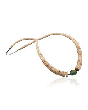 Certified Authentic Navajo .925 Sterling Silver Graduated Melon Shell and Heishi Natural Turquoise Native American Necklace 7501006-22