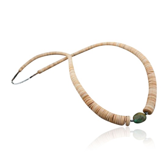 Certified Authentic Navajo .925 Sterling Silver Graduated Melon Shell and Heishi Natural Turquoise Native American Necklace 7501006-22