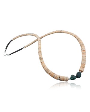 Certified Authentic Navajo .925 Sterling Silver Graduated Melon Shell and Heishi Natural Turquoise Native American Necklace 7501006-87