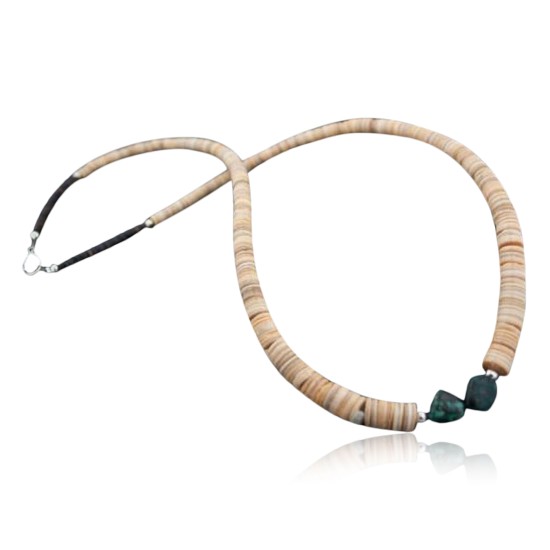 Certified Authentic Navajo .925 Sterling Silver Graduated Melon Shell and Heishi Natural Turquoise Native American Necklace 7501006-87 Certified Authentic Navajo .925 Sterling Silver Graduated Melon Shell and Heishi Natural Turquoise Native American Necklace 7501006-87