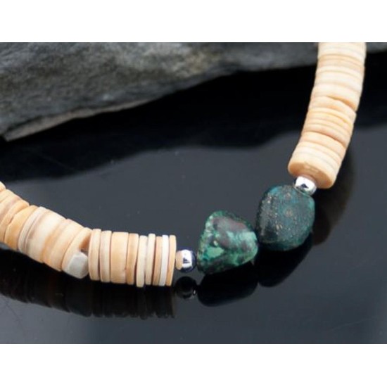 Certified Authentic Navajo .925 Sterling Silver Graduated Melon Shell and Heishi Natural Turquoise Native American Necklace 7501006-87 Certified Authentic Navajo .925 Sterling Silver Graduated Melon Shell and Heishi Natural Turquoise Native American Necklace 7501006-87