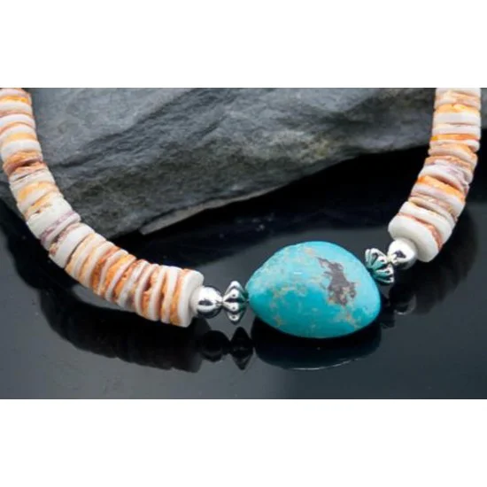 Navajo .925 Sterling Silver Graduated Melon Shell and Heishi Turquoise Native American Necklace 370833362075 Navajo .925 Sterling Silver Graduated Melon Shell and Heishi Turquoise Native American Necklace 370833362075