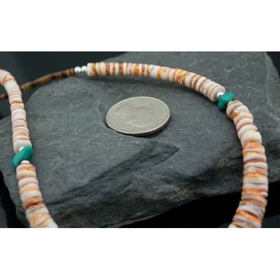 Navajo .925 Sterling Silver Graduated Melon Shell and Heishi Turquoise Native American Necklace 370833362075 Navajo .925 Sterling Silver Graduated Melon Shell and Heishi Turquoise Native American Necklace 370833362075