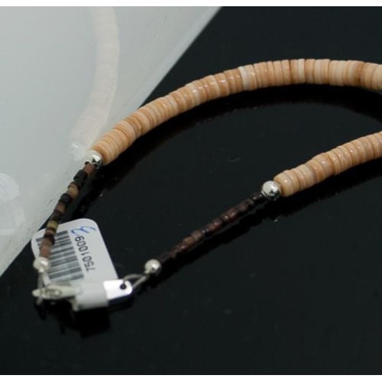 Certified Authentic Navajo .925 Sterling Silver Graduated Melon Shell and Heishi Turquoise Native American Necklace 7501009-3