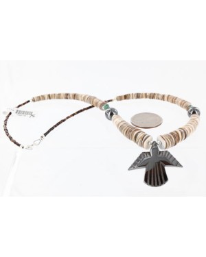 Certified Authentic Navajo .925 Sterling Silver Graduated Melon Shell and Hematite Native American Necklace 390753936381