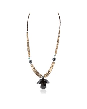 Certified Authentic Navajo .925 Sterling Silver Graduated Melon Shell and Hematite Native American Necklace 390753936381