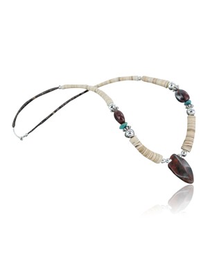 Certified Authentic Navajo .925 Sterling Silver Graduated Melon Shell and Jasper Native American Necklace 370959633555