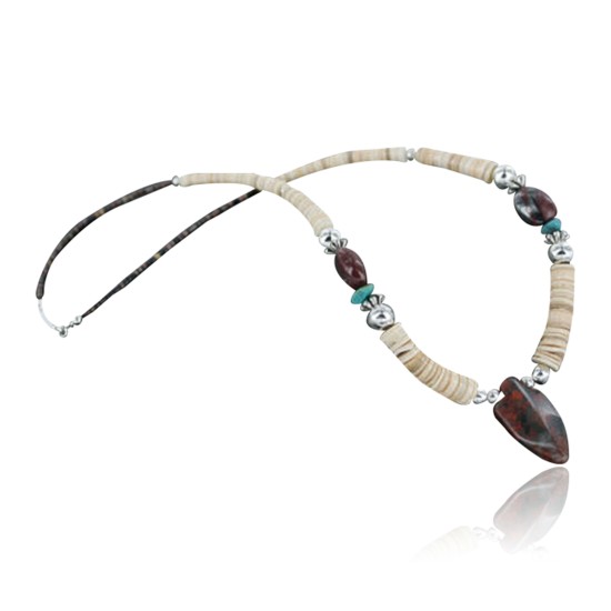 Certified Authentic Navajo .925 Sterling Silver Graduated Melon Shell and Jasper Native American Necklace 370959633555