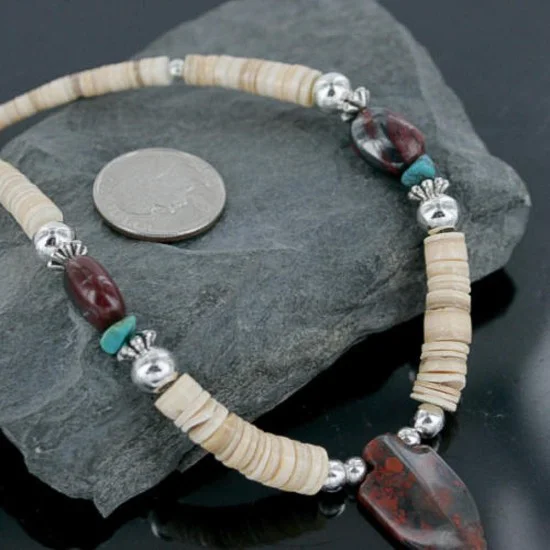 Navajo .925 Sterling Silver Graduated Melon Shell and Jasper Native American Necklace 370959633555 Navajo .925 Sterling Silver Graduated Melon Shell and Jasper Native American Necklace 370959633555